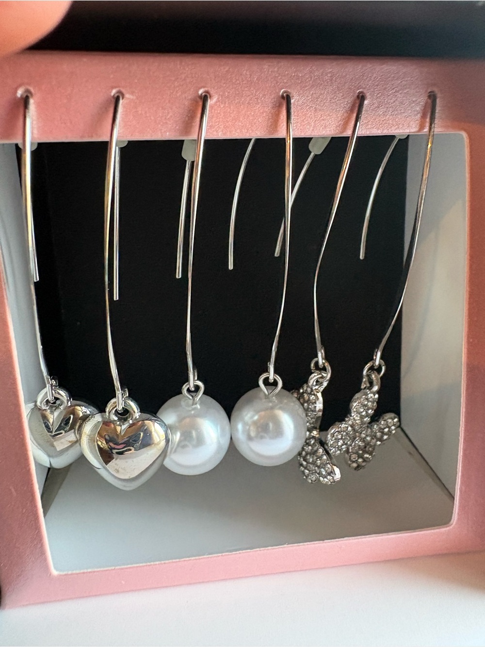 Silver Pearl and Crystal Charm Drop Earrings - White/Silver